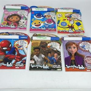 New Imagine Ink Magic Ink Pictures Set of 6 Frozen, Spider-Man, Dr Seuss, Shark